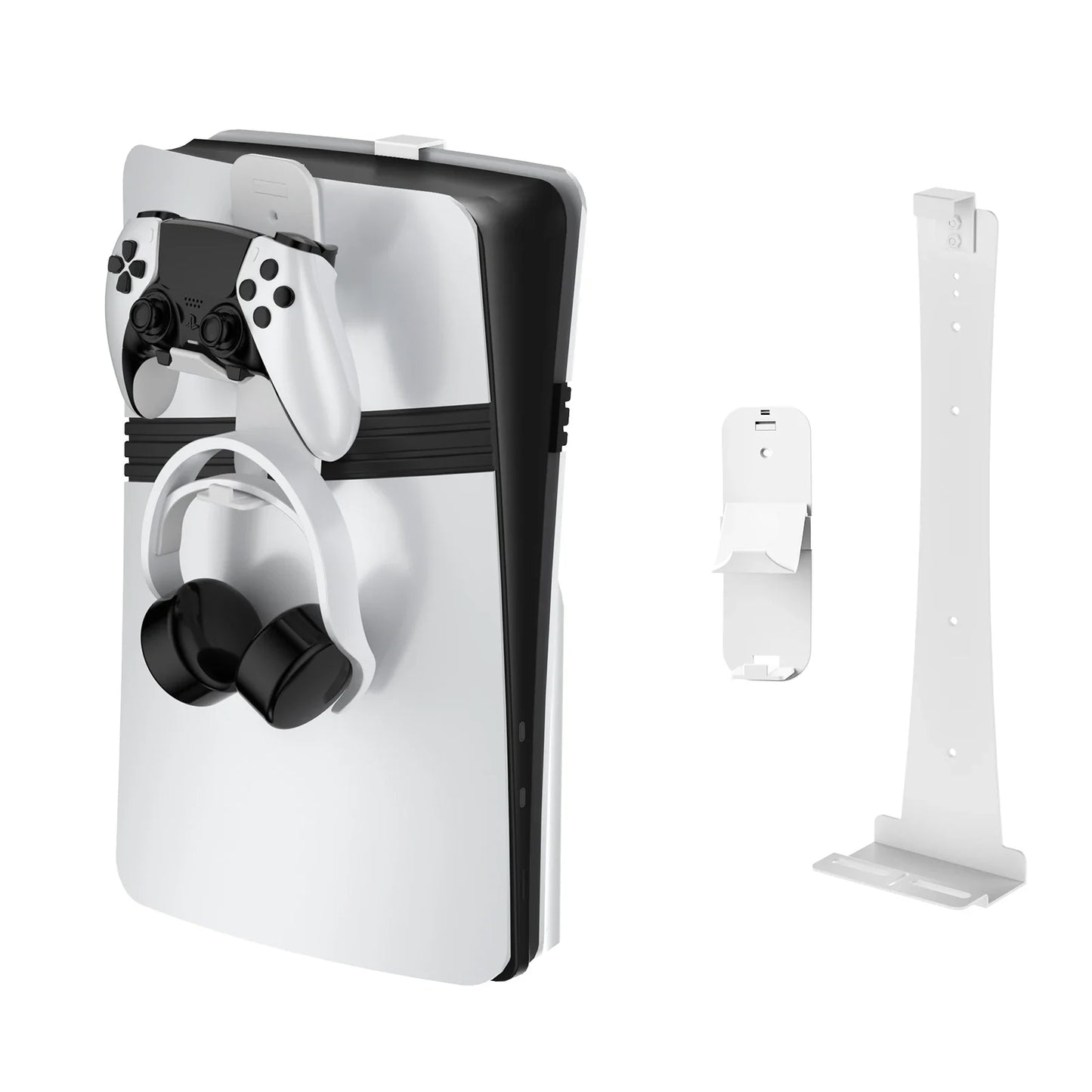 Steel Wall Mount Bracket for PS5 Slim – Stable Metal Wall Stand with Controller & Headphone Holder P5227