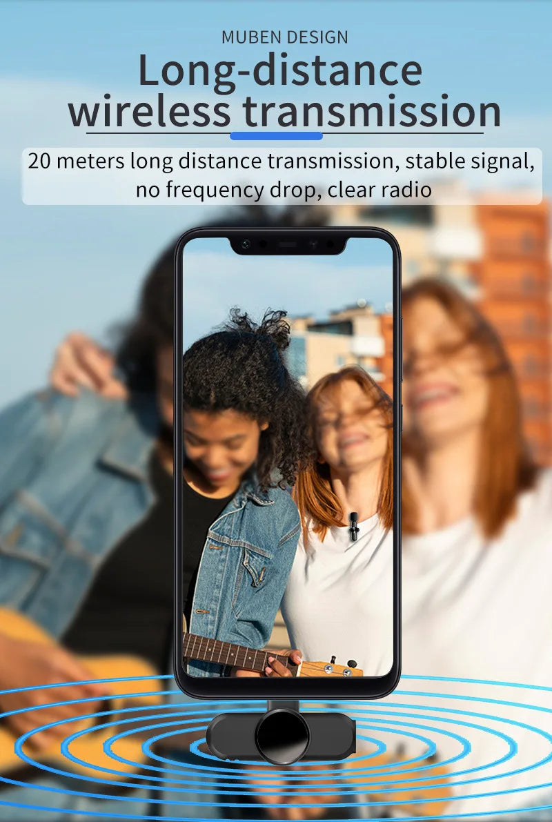 Wireless Mini Lavalier Microphone – Portable Noise-Reduction Lapel Mic for iPhone & Android Video Recording