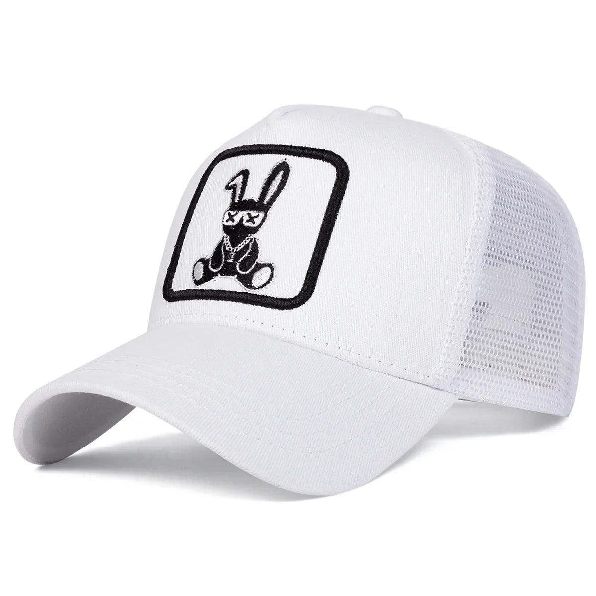 Cartoon Rabbit Embroidery Cap - Adjustable Mesh Baseball Hat with Sun Protection for Spring & Summer Outdoor Wear
