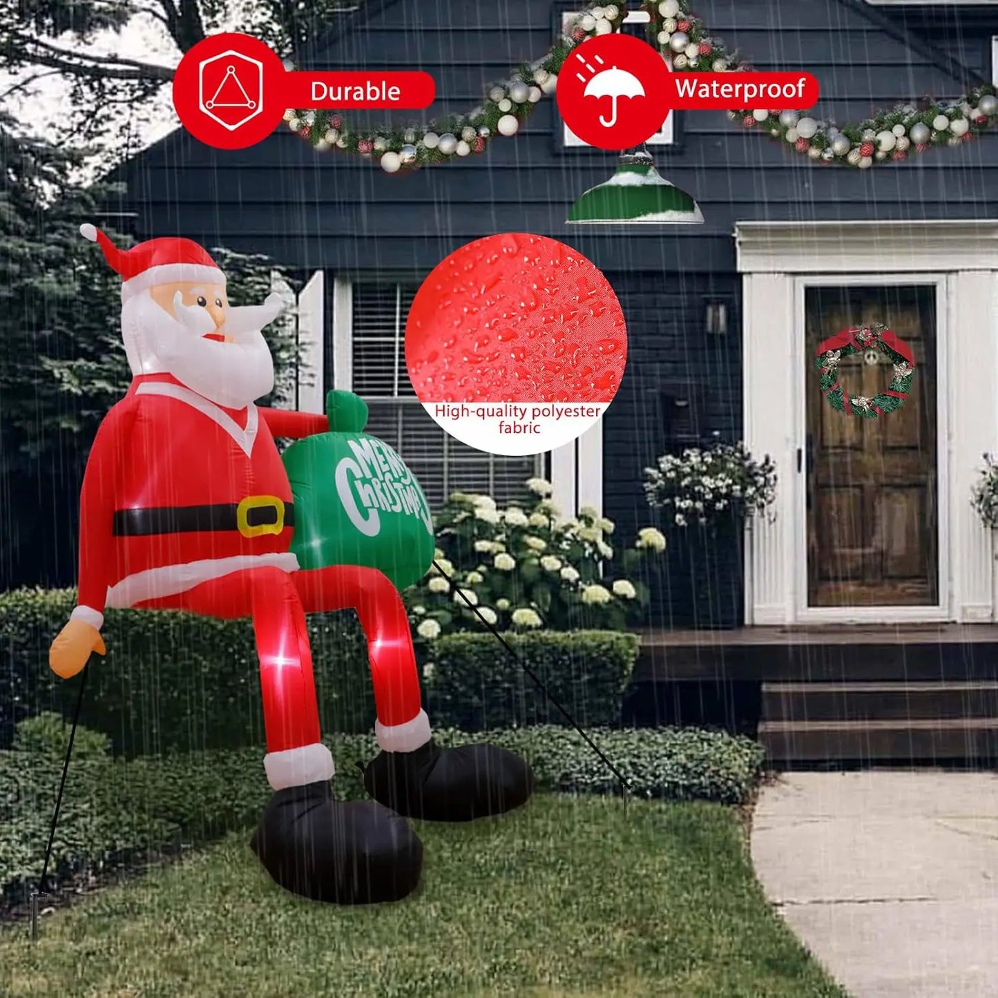 2025 8FT (245cm) Inflatable Climbing Santa Claus – Glowing LED Decoration for Outdoor, Home, Cafe, and Xmas Party Yard Decor