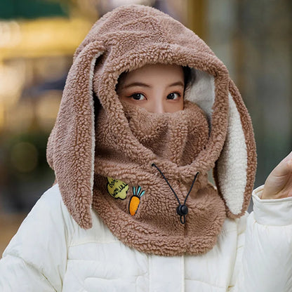 Winter Wool Ski Hat & Helmet Cover – Soft, Warm, Cute Cartoon Bunny Ears for Casual Skiing