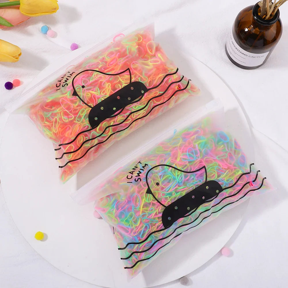 500/1000/2000PCS Colorful Disposable Rubber Hair Ties – Ponytail Holders for Girls & Kids Hair Accessories