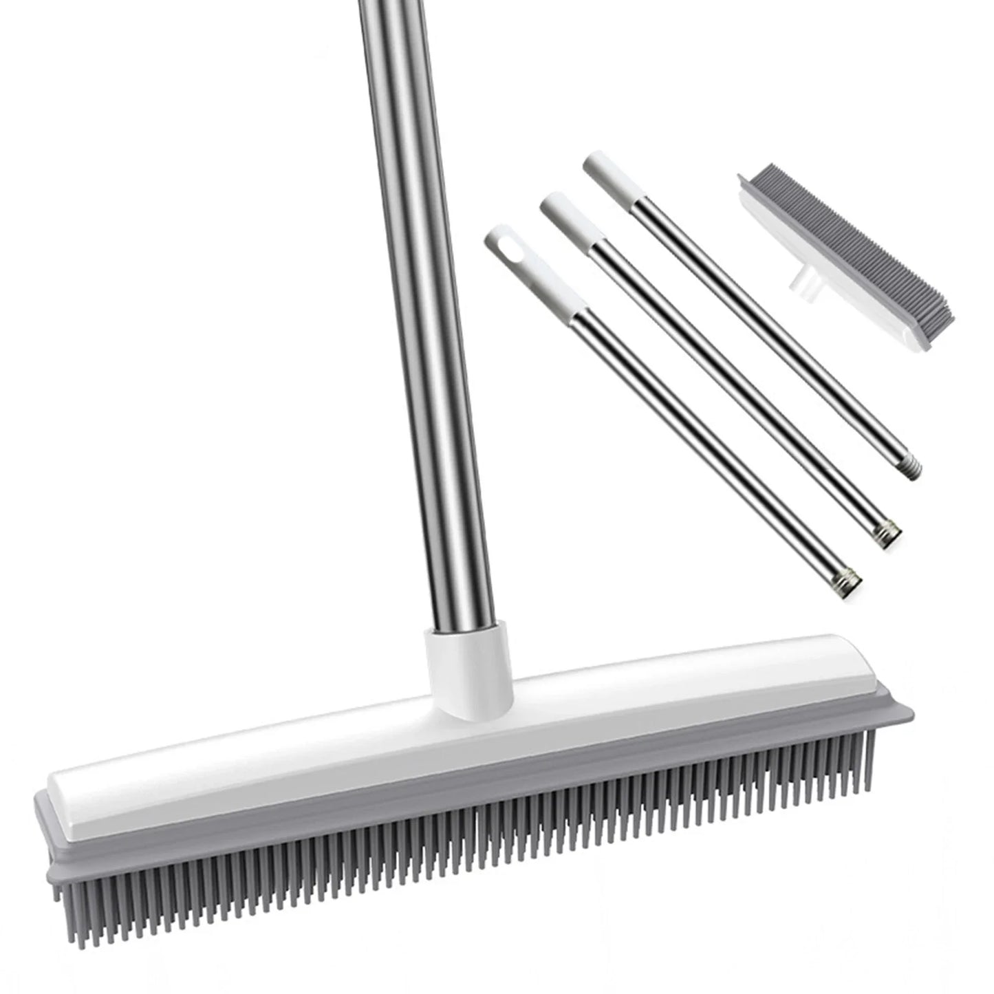 Long Handle Rubber Broom: Pet Hair Remover with Squeegee - Ideal for Fluff Carpet and Hardwood Floors, No Scratch Guarantee