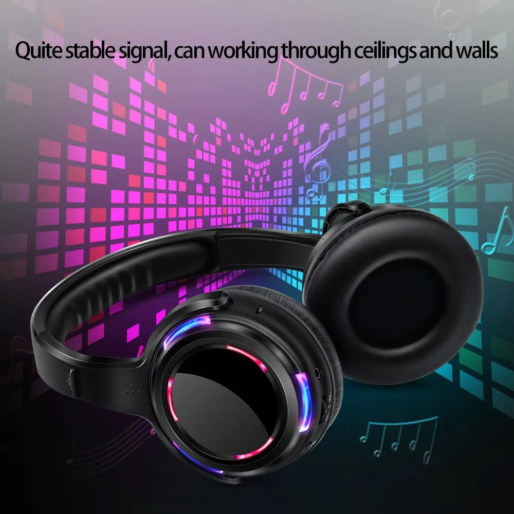 LED Flashing Wireless Headphones - RF Silent Disco Headset for DJ, Club & Party Events