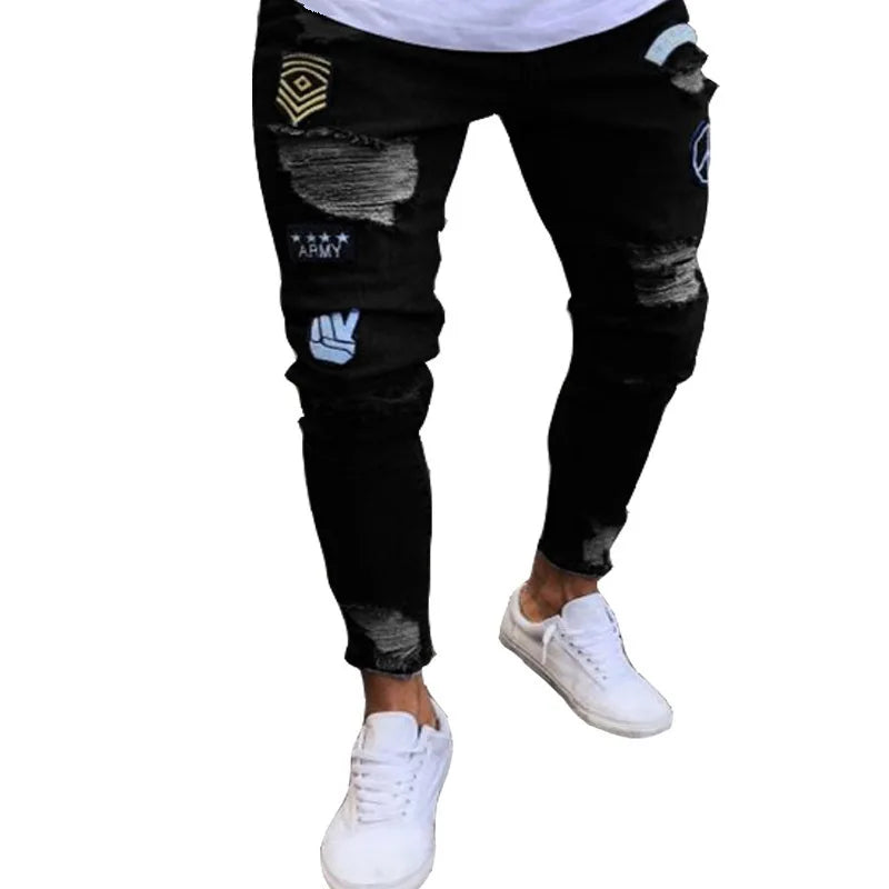 Men’s Retro Washed Stretch Denim Jeans – Slim Fit Zipper Casual Skinny Pencil Pants, Plus Size