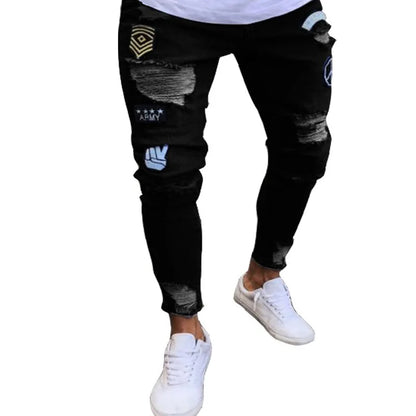 Men’s Retro Washed Stretch Denim Jeans – Slim Fit Zipper Casual Skinny Pencil Pants, Plus Size
