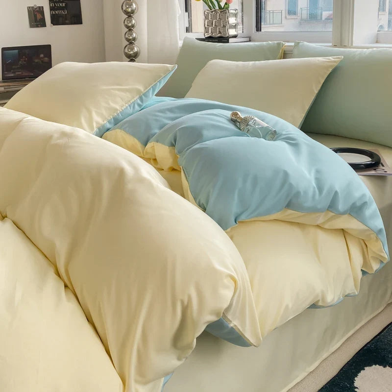 Washed Cotton Duvet Cover Set - Solid Color Soft Bedding Collection with Pillowcases Comforter Cover 220x240cm