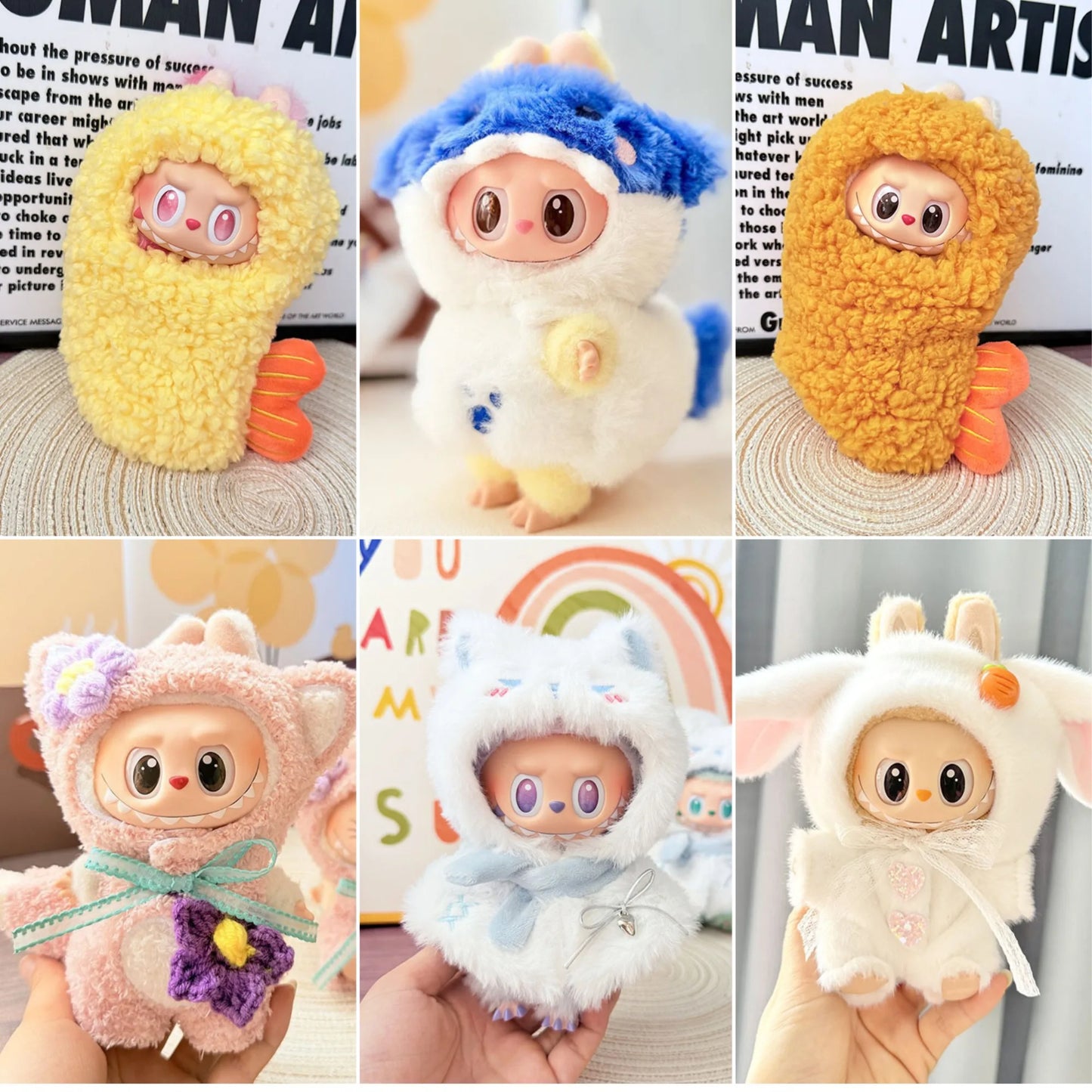 15cm/17cm LABUBU Doll Outfits – Sitting Party Plush Animal Sets for Generations 1-3, Cute Gifts for LABUBU Fans