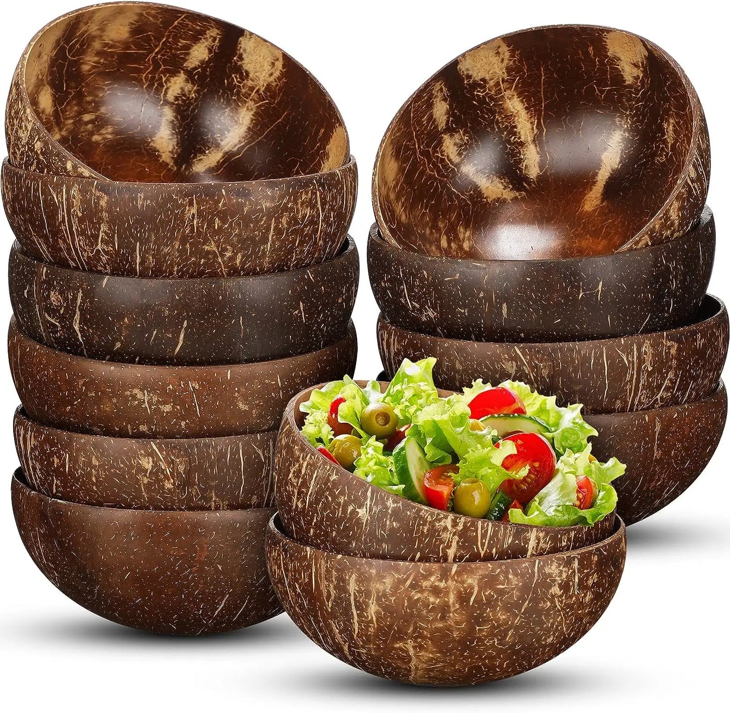 Coconut Bowls for Serving – Reusable Wooden Salad and Dish Utensils | Natural Coconut Shell Bowls for Breakfast and Parties