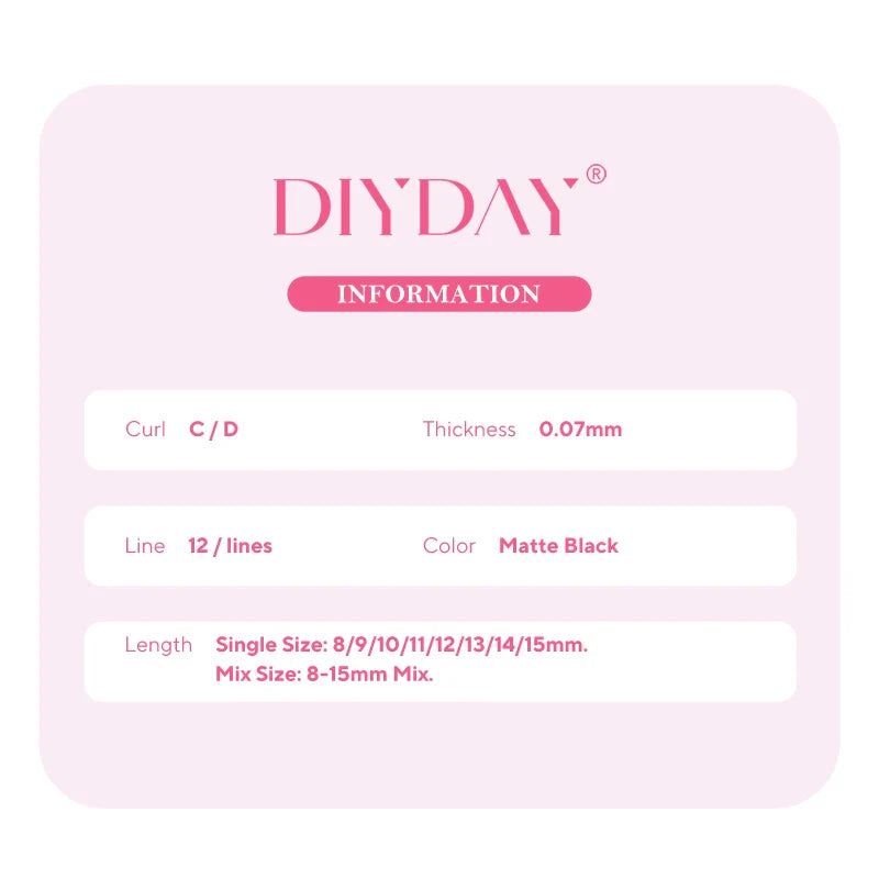 DIYDAY U-Shaped YY Eyelash Extensions – Premium PBT Double Layer Ultra Soft Featherlight Faux Mink False Lashes