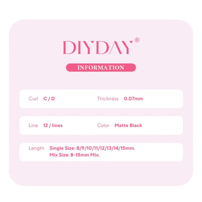 DIYDAY U-Shaped YY Eyelash Extensions – Premium PBT Double Layer Ultra Soft Featherlight Faux Mink False Lashes