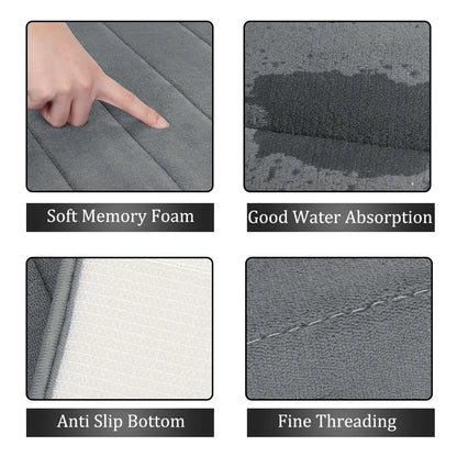 40x120cm Absorbent Striped Memory Foam Bathroom Rug - Soft Non-Slip Bath Mat