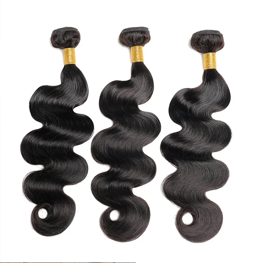Body Wave Bundles – 100% Brazilian Human Hair Weave Extensions, Natural Black, 3PCS Bundle Deal