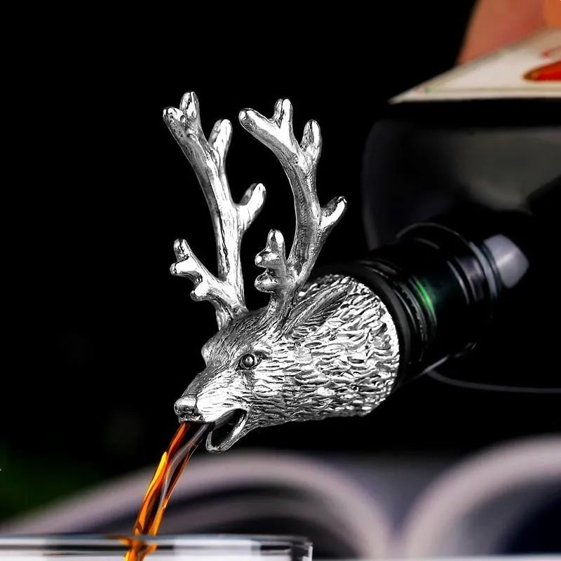 Zinc Alloy Wine Dispenser with Deer/Elk/Lion Head - Silver Wine Pourer and Extractor for Jagermeister, Bar Accessories