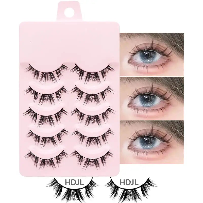 DINGSEN 5 Pairs Manga Style False Eyelashes — Soft, Natural, Long Anime Wispy Strip Lashes for Makeup