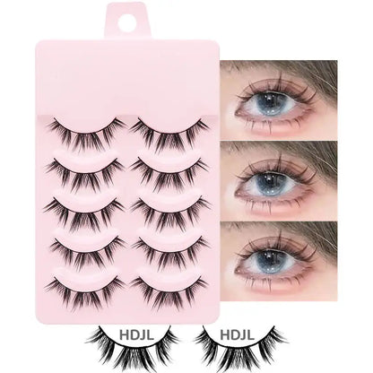 DINGSEN 5 Pairs Manga Style False Eyelashes — Soft, Natural, Long Anime Wispy Strip Lashes for Makeup