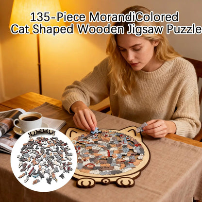 135-Piece Cat-Shaped Wooden Jigsaw Puzzle – Unique Irregular Puzzle Game for Cat Lovers, Birthday & Xmas Gift