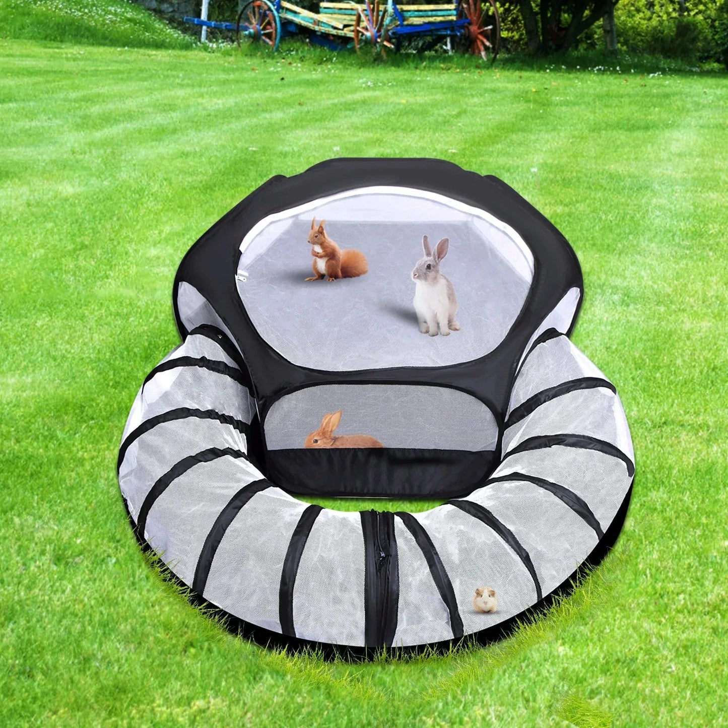 Portable Small Animal Playpen - Foldable Pet Cage with Transparent Mesh for Cats & Chickens