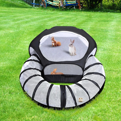 Portable Small Animal Playpen - Foldable Pet Cage with Transparent Mesh for Cats & Chickens