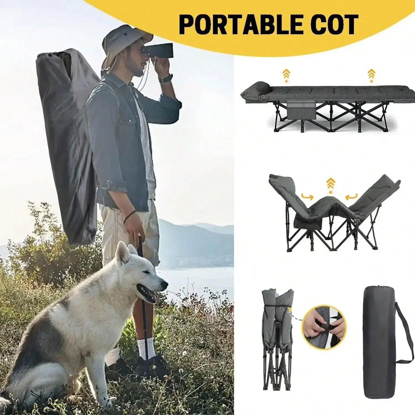 Premium Portable Folding Camping Cot with Thick Pad – Heavy Duty Adult Travel Bed with Side Pockets for Hiking & Outdoor Use