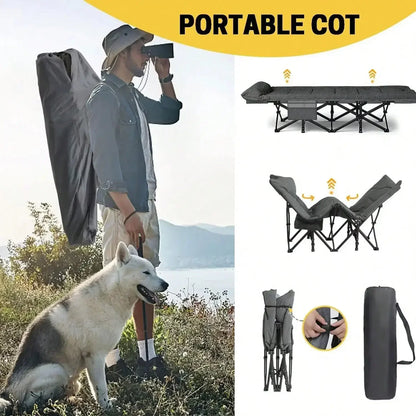 Premium Portable Folding Camping Cot with Thick Pad – Heavy Duty Adult Travel Bed with Side Pockets for Hiking & Outdoor Use