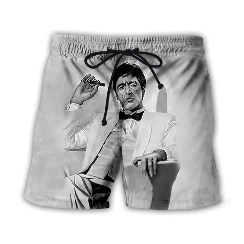 Men’s Scarface 3D Print Swim Shorts - Tony Montana Beach Board Trunks