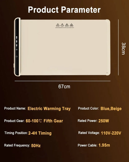 Foldable Electric Warming Tray – Portable Food Warmer Mat with 3-Temperature Fast Full-Surface Heating