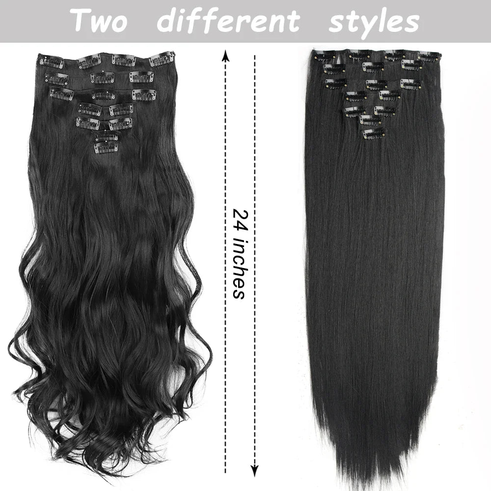 Women’s 7Pcs Hair Extensions with 16 Clips – Natural Black Straight Ombre Hairpiece