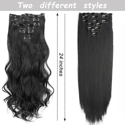 Women’s 7Pcs Hair Extensions with 16 Clips – Natural Black Straight Ombre Hairpiece