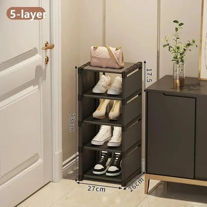 Multiple Layers Shoe Organizer Rack - Space-Saving Stackable Shelf for Wall Corner, Adjustable Shoe Storage Cabinet
