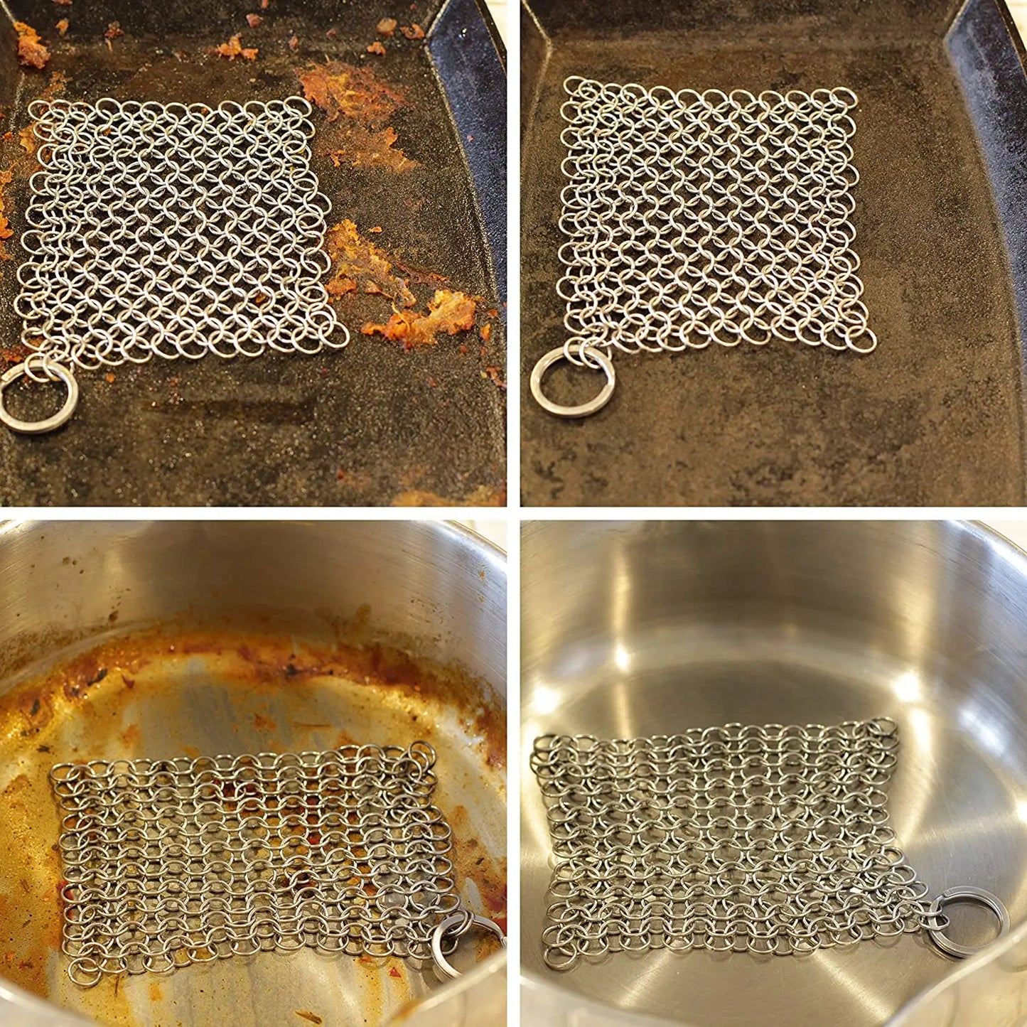 Leeseph Stainless Steel Cleaning Ring: Chainmail Scrubber Accessories for Kitchen, Reusable Washing Net Cleaning Tool for Home