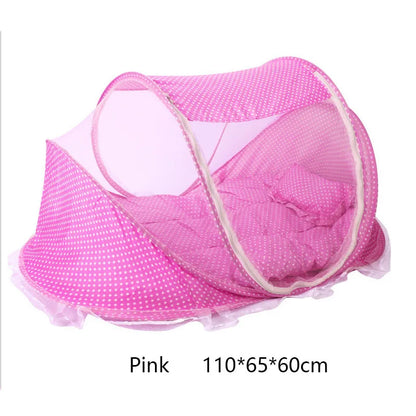 Portable Baby Mosquito Net Bed - Foldable Infant Crib with Cotton Pillow & Travel Bedding