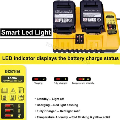 DCB104 Rapid Charger for Dewalt 12V & 20V Max Batteries – 4-Port with 2 USB, Compatible with DCB204, DCB205, DCB127, DCB105