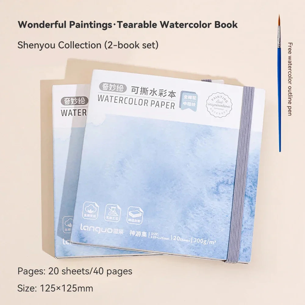100% Cotton Mini Watercolor Paper Book – 300gsm Tearable Sketchbook Journal for Drawing & Painting
