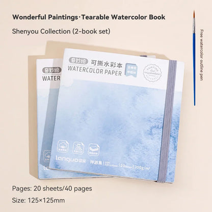 100% Cotton Mini Watercolor Paper Book – 300gsm Tearable Sketchbook Journal for Drawing & Painting