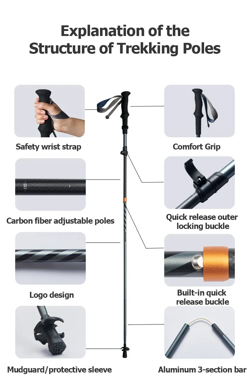 Naturehike Lightweight Trekking Poles – Carbon Fiber & Aluminum Alloy Folding Walking Sticks for Hiking & Climbing