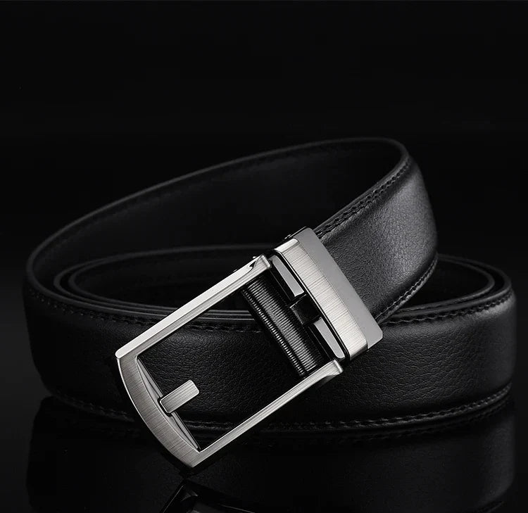Men’s Top Quality Cowhide Leather Belt – Automatic Alloy Buckle Belt for Men