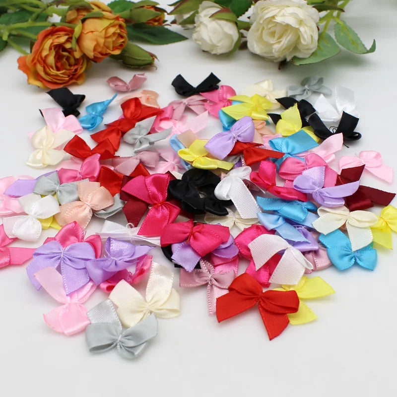 50/100pcs Mix Satin Ribbon Bows - 25mm Hand Bow-knot Tie Small Bows for Crafts and Christmas Party Decor Accessories