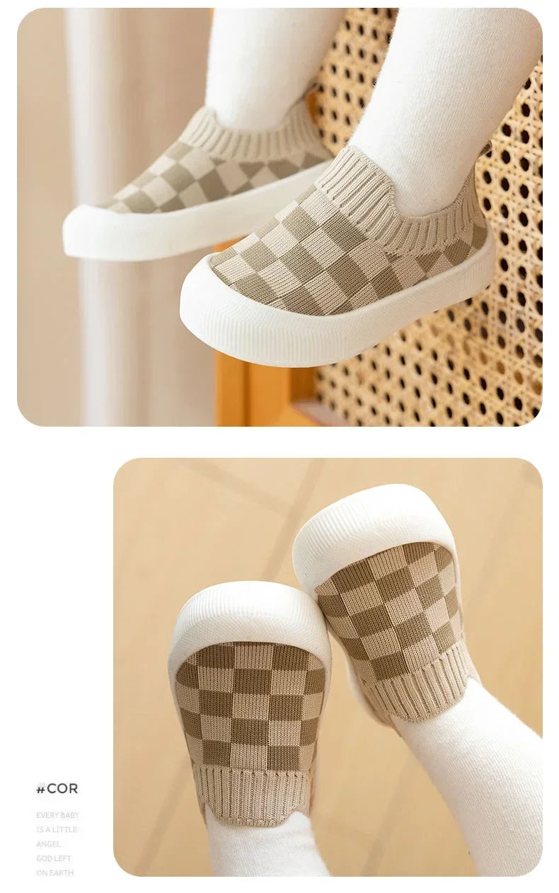 2025 Spring Toddler Slip-On Shoes – Non-Slip First Walkers for Boys and Girls, Classic Plaid Sneakers
