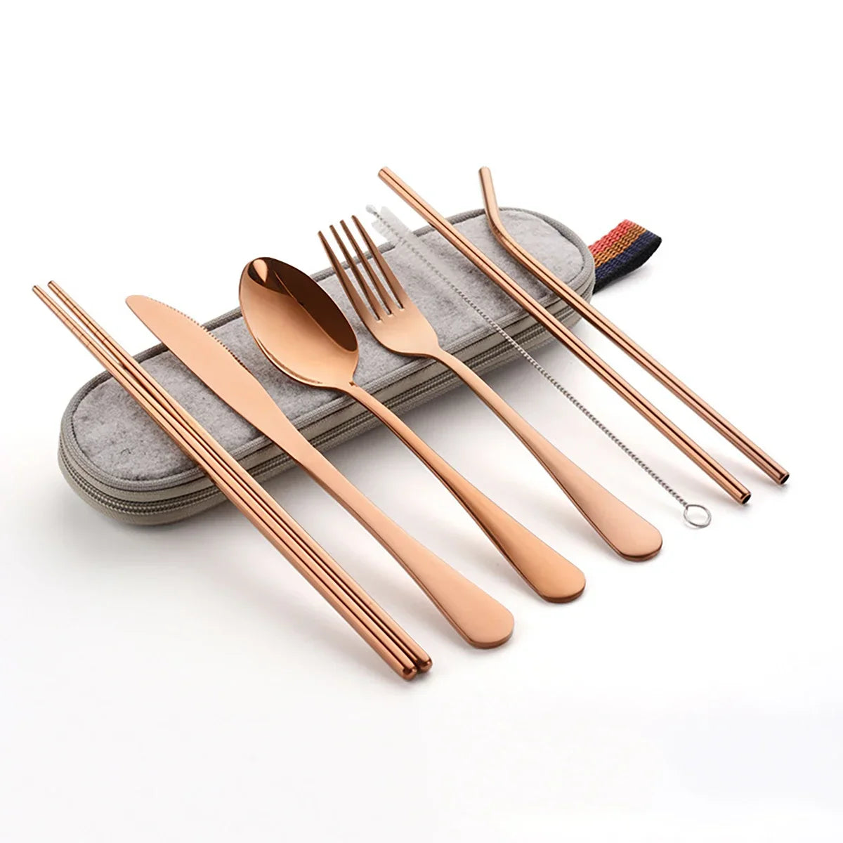 8PCS Portable Tableware Set — Travel Picnic Cutlery with Chopsticks, Fork, Spoon & Knife in Carry Case