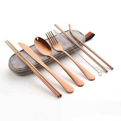 8PCS Portable Tableware Set — Travel Picnic Cutlery with Chopsticks, Fork, Spoon & Knife in Carry Case