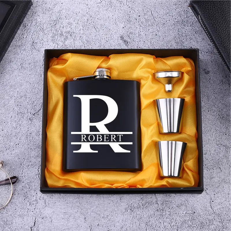 Personalized 6oz Stainless Steel Hip Flask – Engraved Gift for Best Man, Groom, Wedding with Custom Logo & Gift Box