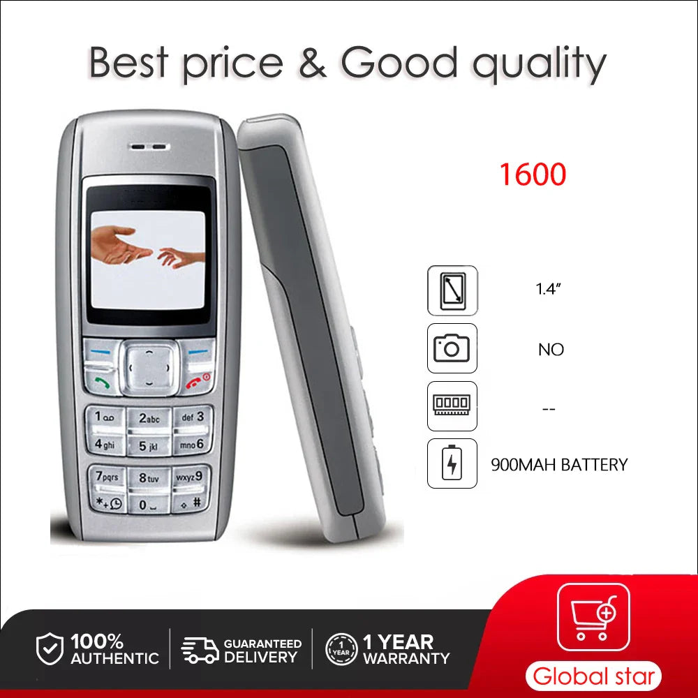 Original Unlocked 1600 Mobile Phone – Finnish-Made, Multi-Language Keyboard (Russian, Arabic, Hebrew, English)