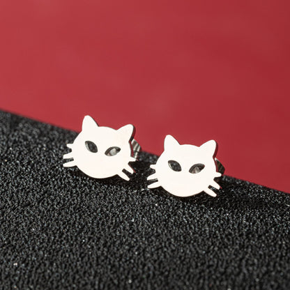 Jisensp Cartoon Cat Earrings — Cute Stainless Steel Kitten Studs for Women & Girls, Funny Animal Jewelry
