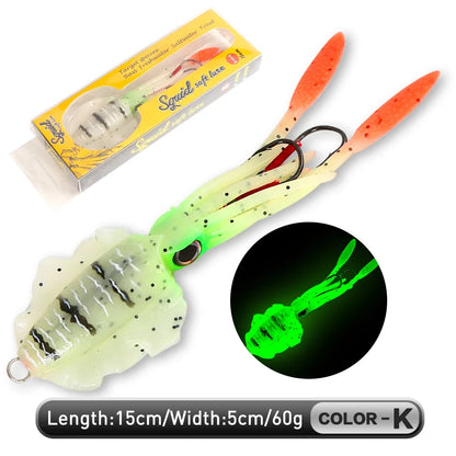 ZUKIBO Soft Squid Fishing Lure - Luminous UV Octopus Jig Bait for Deep Sea Boat Trolling