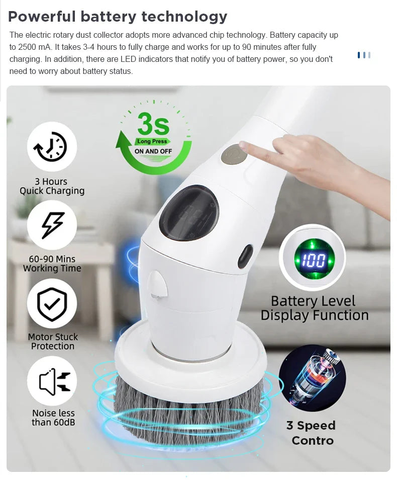 8 in 1 Multifunctional Electric Cleaning Brush – Rotatable LED Night Light Bathroom & Kitchen Household Scrubber