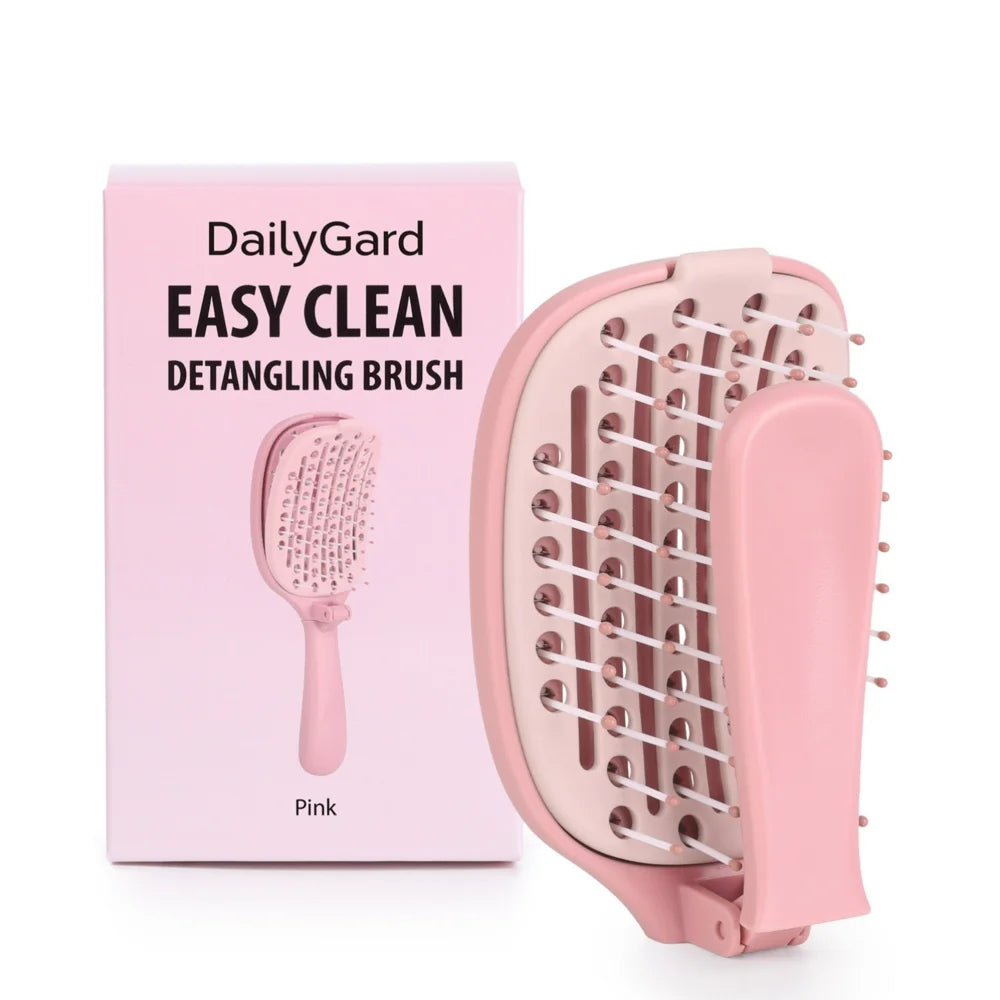 Self Cleaning Foldable Hair Brush with Anti-Static Massage Comb for Women and Home Salon Use