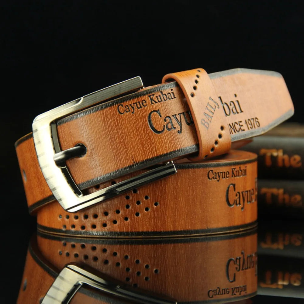 Men's Ratchet Leather Belt – Adjustable Strap with Free Buckle Replacement for Cowboy Style