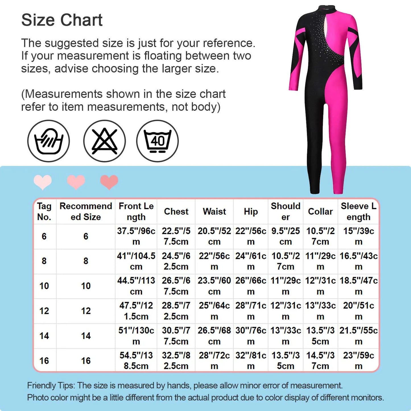 Kids Girls Long Sleeve Rhinestone Bodysuit — Full Body Dancewear Gymnastics Leotard Skating Jumpsuit