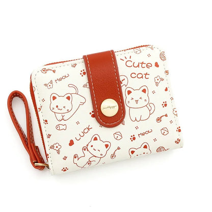 Japanese Cute Cat Wallet for Girls – Short Zipper Wallet, ID & Bank Card Holder, Coin Purse & Key Storage for Women